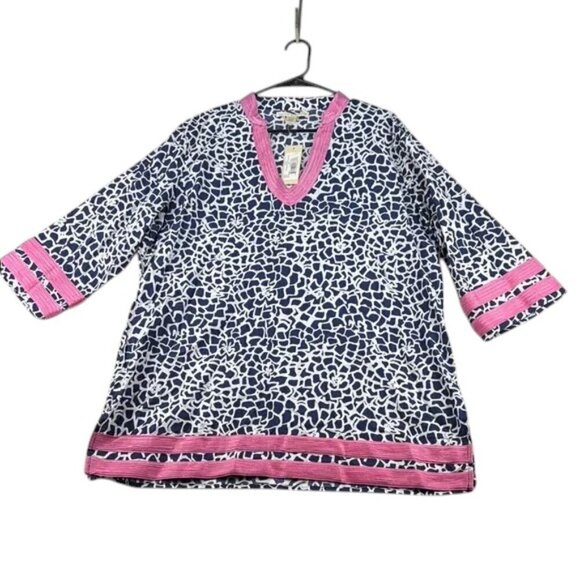 hannah & gracie Tops - Hanna & Gracie Top Deep Blue Geo Print V-Neck 100% Cotton Size XXL